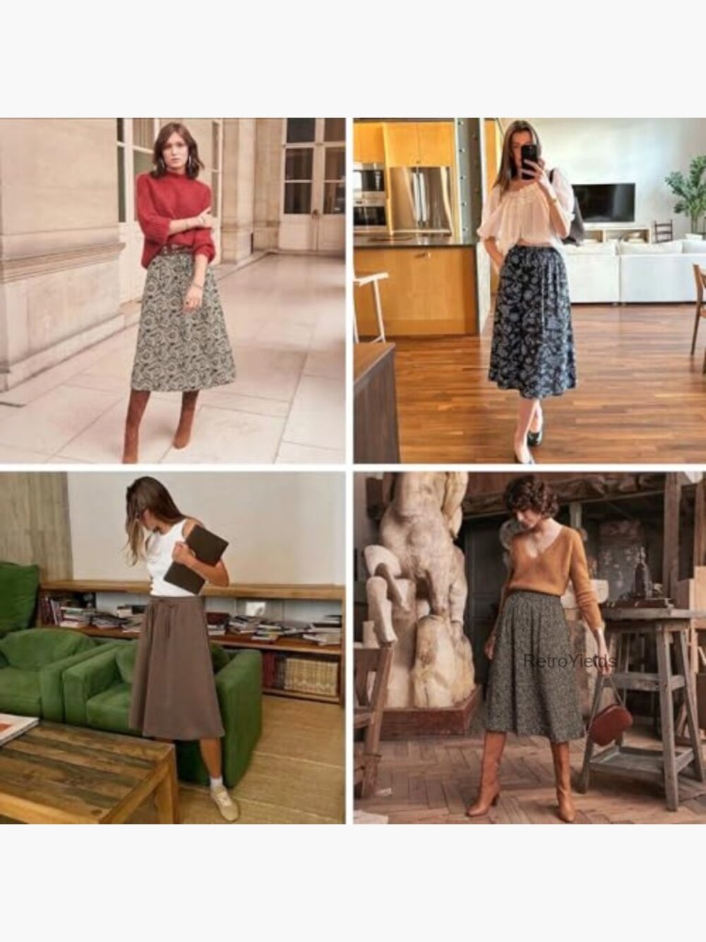 Flowy A-Line Midi Skirt with Pockets High Waisted Boho - Picture 4 of 7